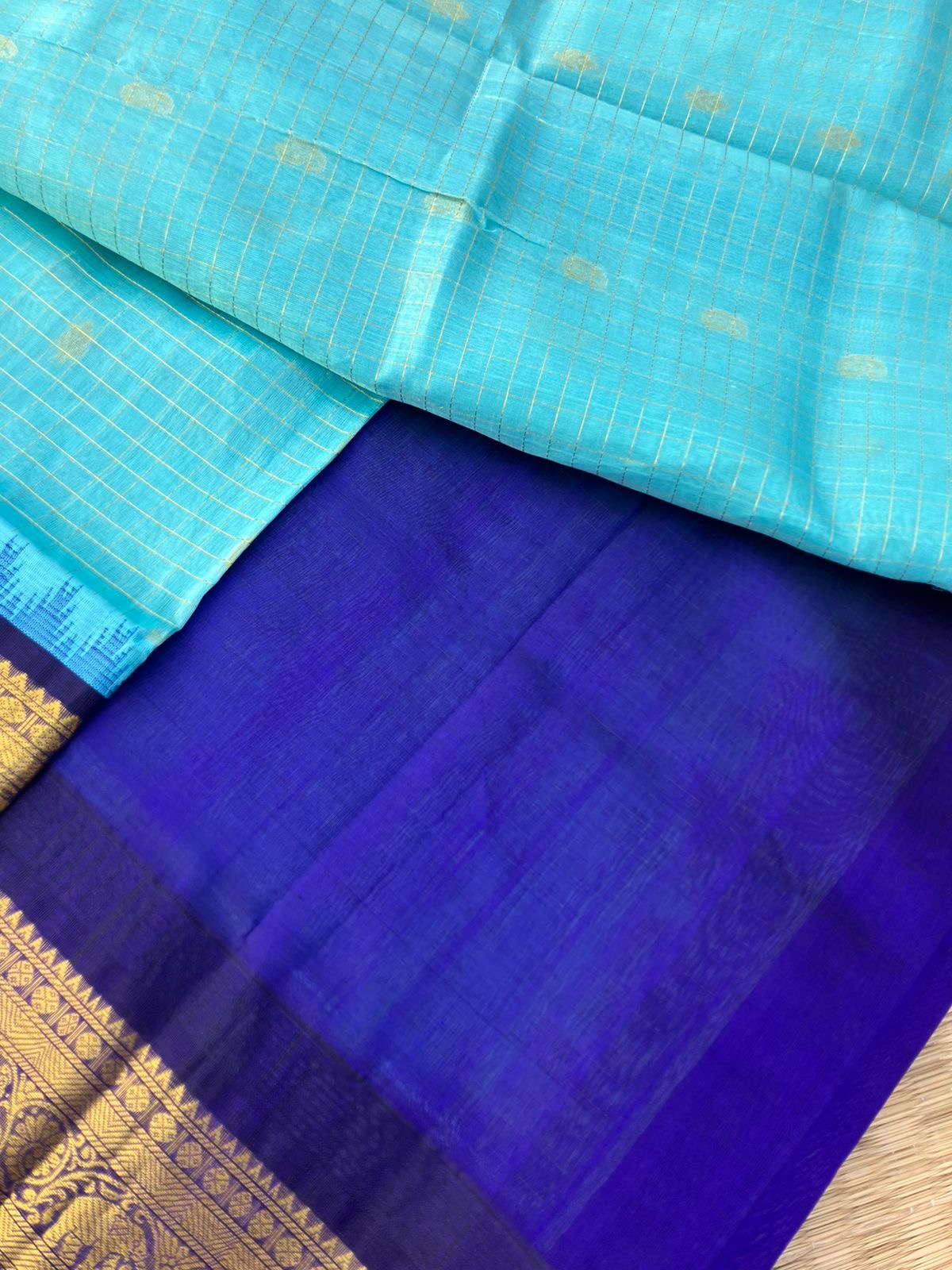 Korvai Silk Cottons - blue on blue zari kattam
