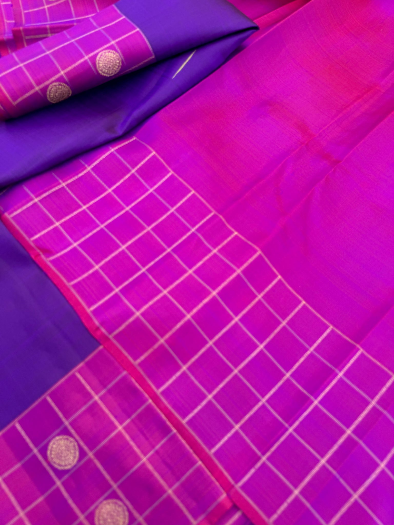 Diwali Edits - Kanchivaram For All Occasions - stunning violet and majentha with borders woven kattam buttas with rain drop woven body buttas
