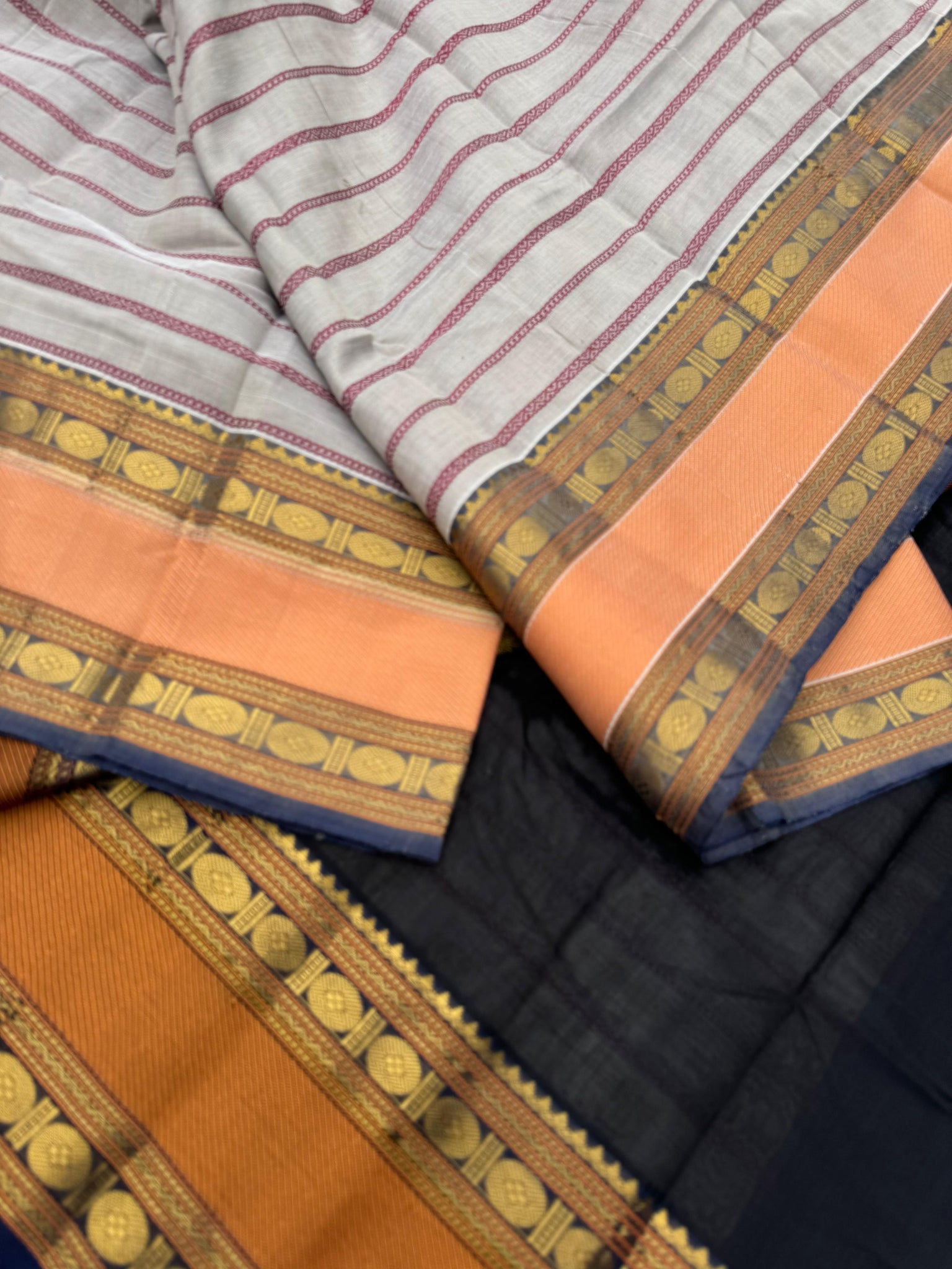Woven Motifs Silk Cotton - dusky off white greyish tone veldhari with rudurakasham woven retta pett borders