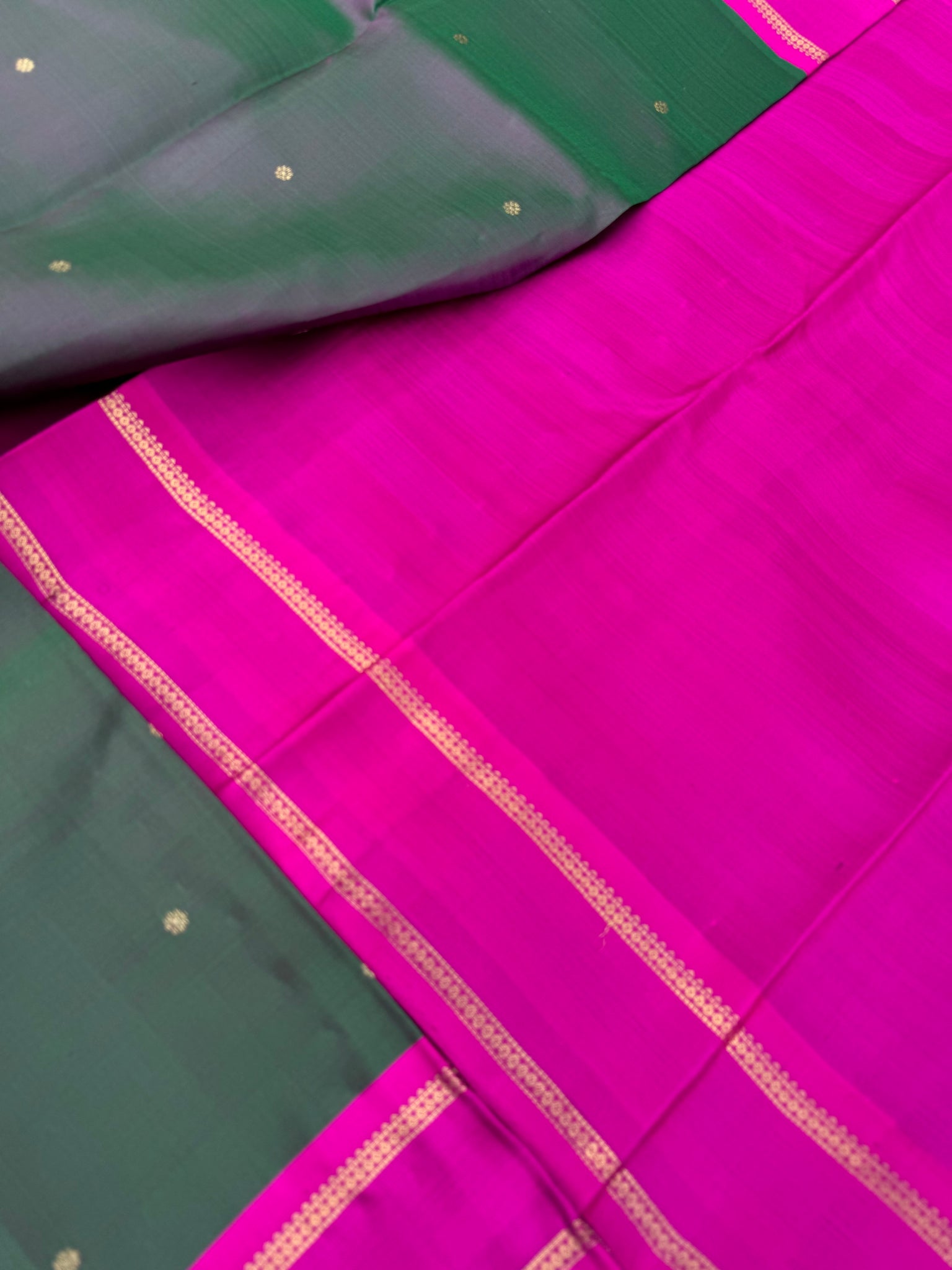 Diwali Edits - Kanchivaram For All Occasions - when deep dark green woven with rain pink we get this unique tone
