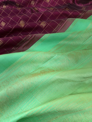 Hriya - Heirloom Kanchivarams - beautiful burgundy and pista green with yali and flying horse buttas