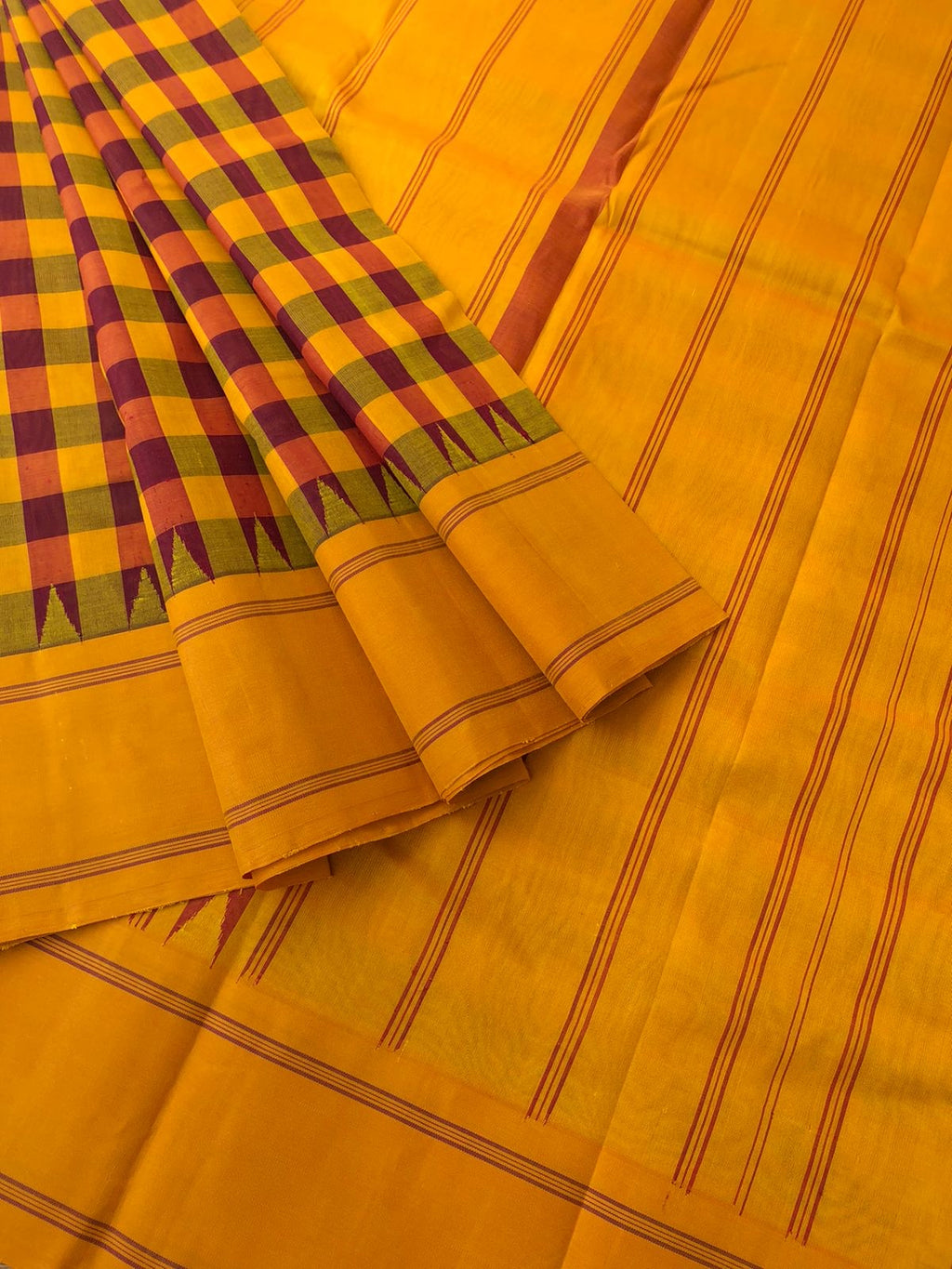 Signature Korvai Silk Cottons - the gorgeous chettinad style aaraku and mustard chexs with mustard borders and pallu