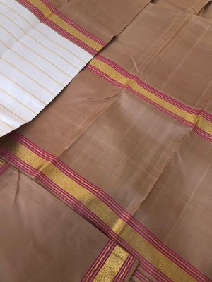Leela - Limited Edition of Kanchivarams - gorgeous smart classy ivory and beige for people who love broad borders with gold chain stripes woven body