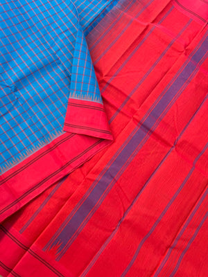Signature Silk Cotton -sulphate blue and Kanagambaram pink