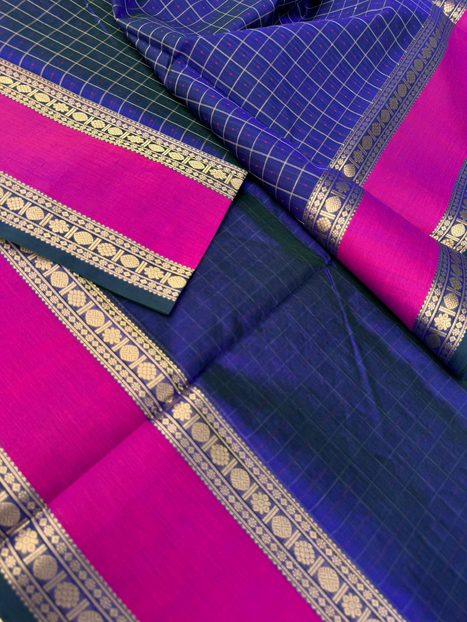 Woven Motifs Silk Cotton - peacock blue green lakshadeepam