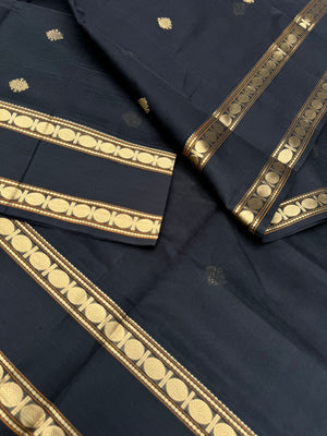 Black Edition of Zari Kissed Silk Cotton - stunning black and gold kolam buttas