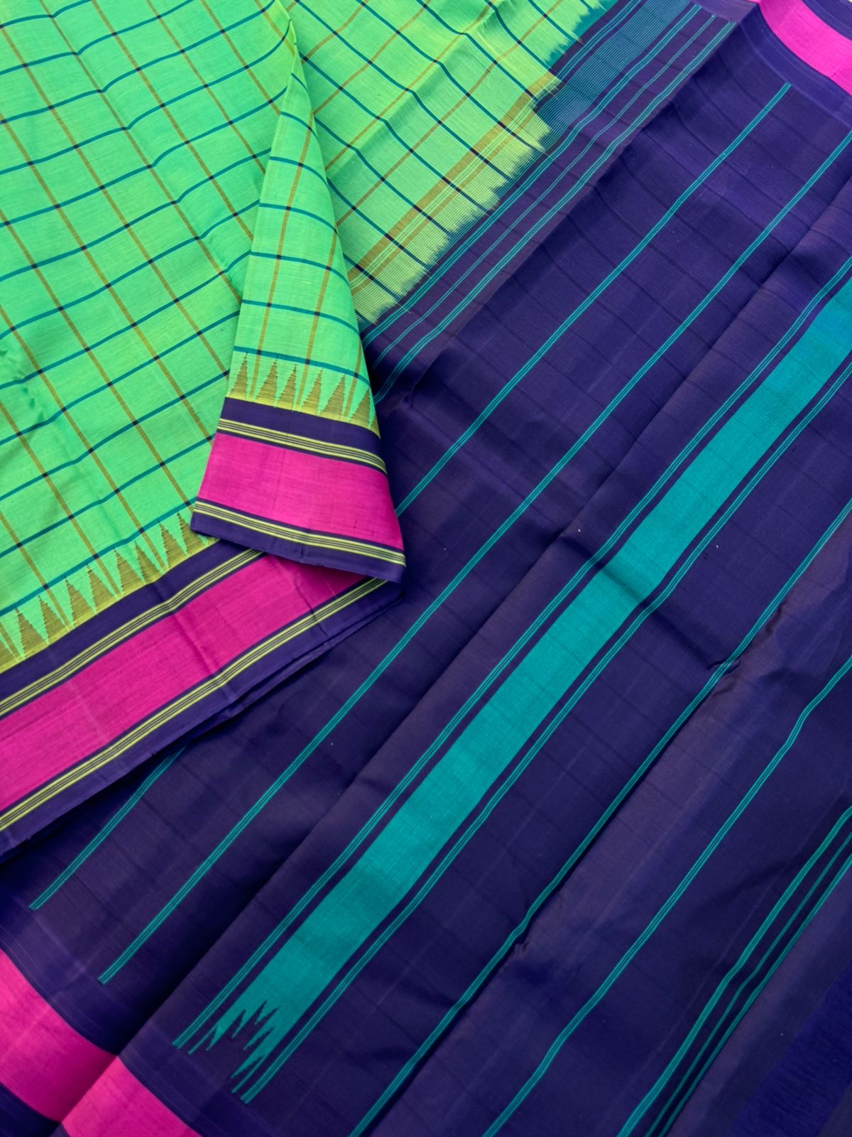 Signature Silk Cotton - pale aqua green and navy blue totaly unusual