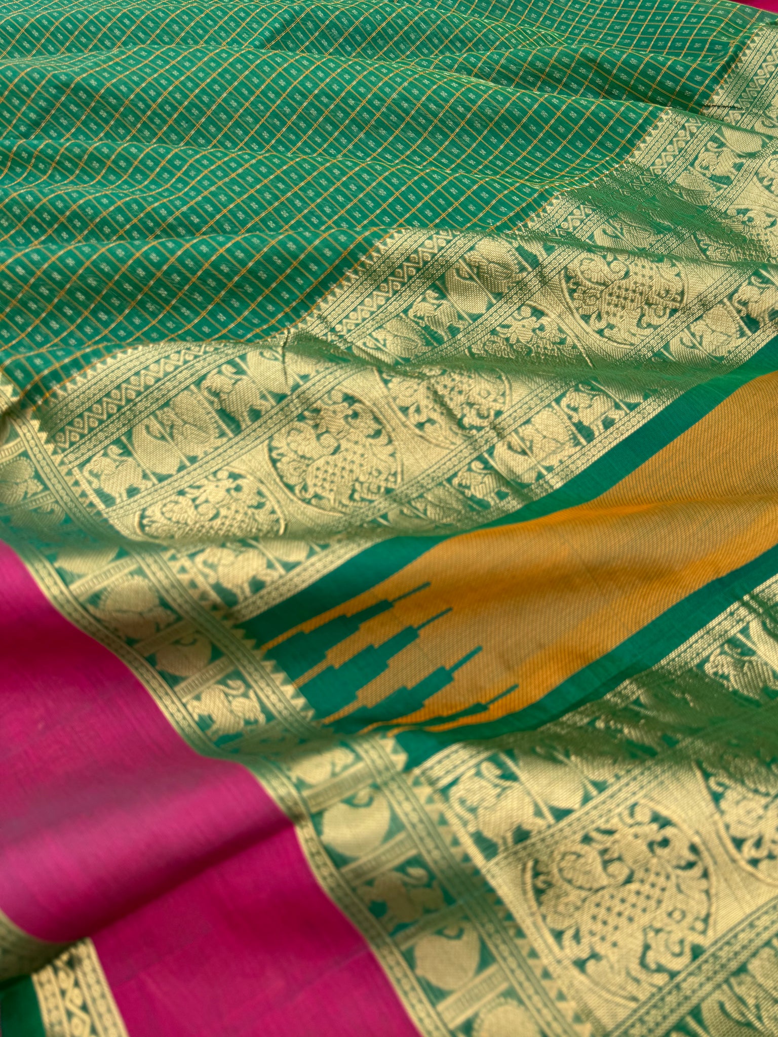 Woven Motifs Silk Cotton - green lakshadeepam