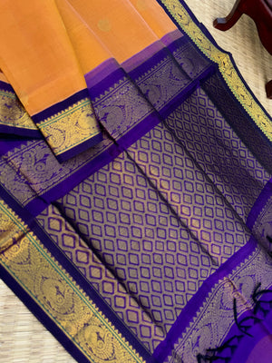 Korvai Silk Cottons - pale apricot and deep violet