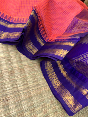 Korvai Silk Cotton - peach pink and ms blue kari kattam