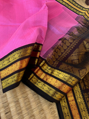Korvai Silk Cotton - candy pink and coffee brown