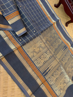 Zari Kissed Silk Cotton - stunning grey muthukattam
