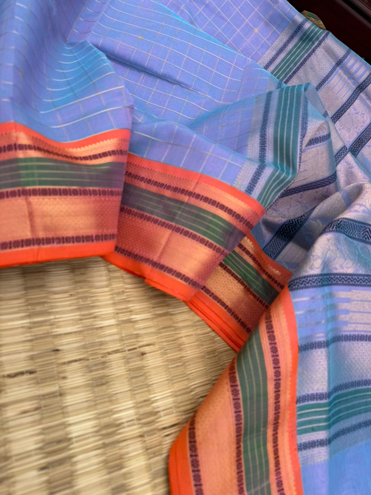 Zari Kissed Silk Cotton -a pastel dual tone blue muthukattam