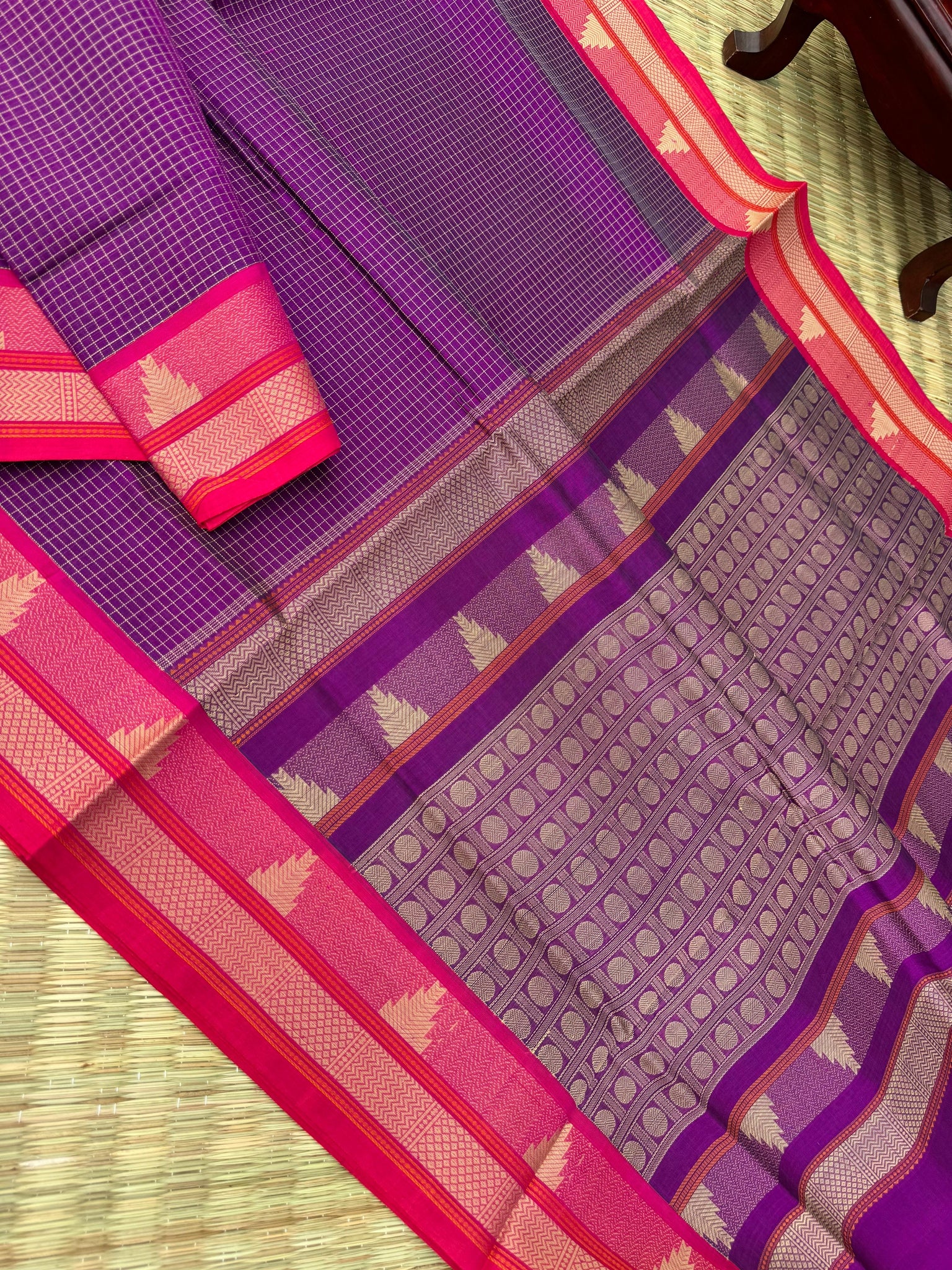 Woven Motifs Silk Cotton - purple podi kattam