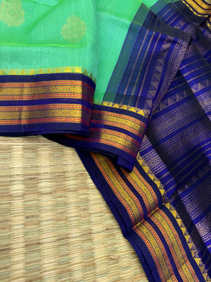 Korvai Silk Cotton - aqua and ink blue with body buttas