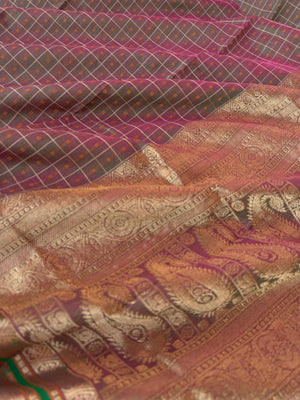 Woven Motifs Silk Cotton - green yarn meets pink we get something unusual tone