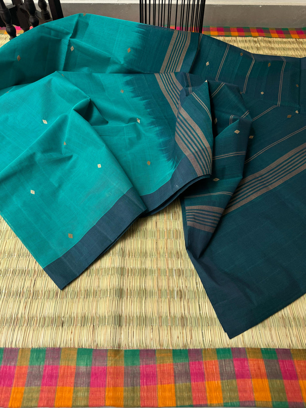 Pragatham - Contrast Play - teal and peacock blue