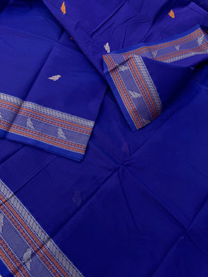 Mangalavastaram - deep ink blue parrots woven buttas