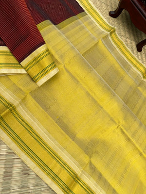 Korvai Silk Cottons - deep dark maroon and hold podi kattam