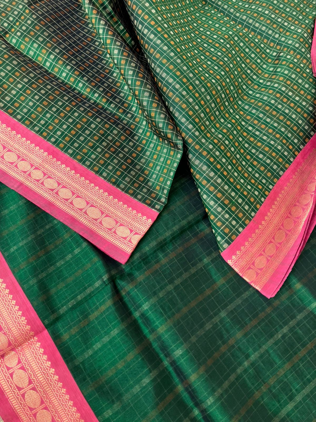 Traditional Colours Woven Motifs Silk Cotton - green Thuthripoo lakshadeepam