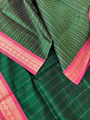 Traditional Colours Woven Motifs Silk Cotton - green Thuthripoo lakshadeepam