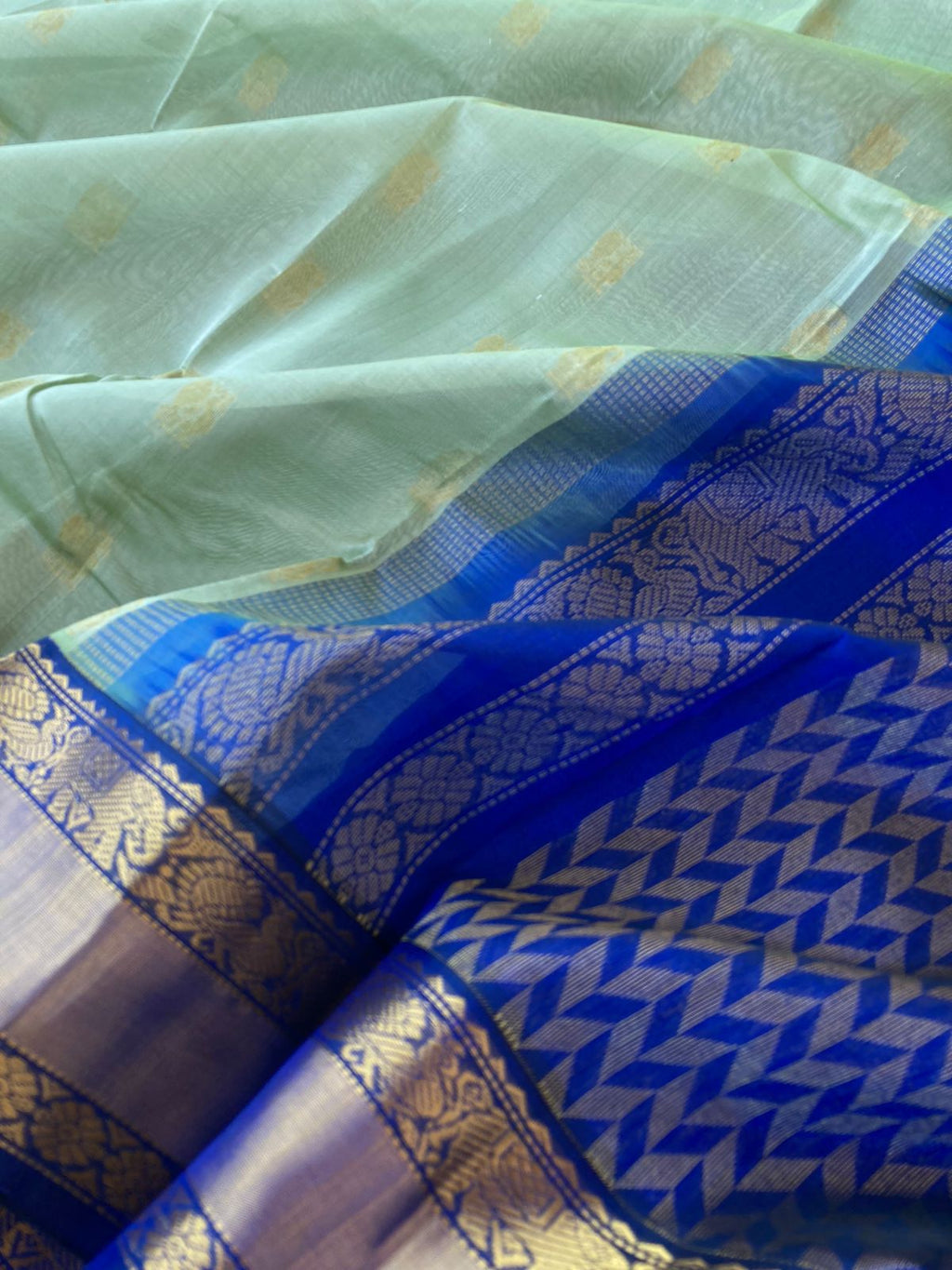 Korvai Silk Cottons - pastel pista ice cream and blue