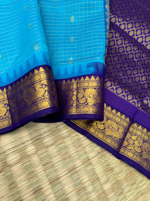 Korvai Silk Cotton - blue on blue zari kattam buttas