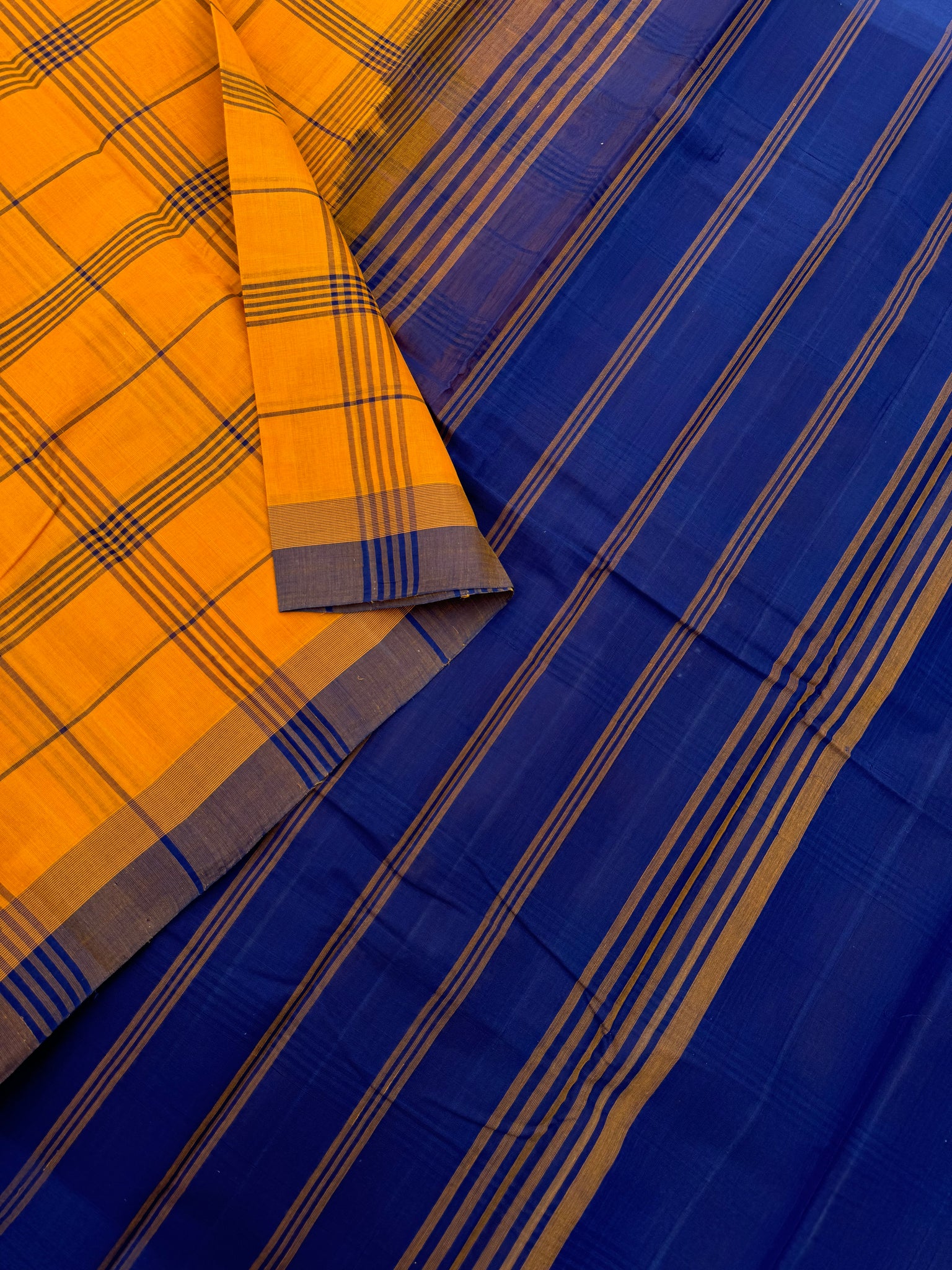 Pragatham - Contrast Play - deep mustard and dark ink blue