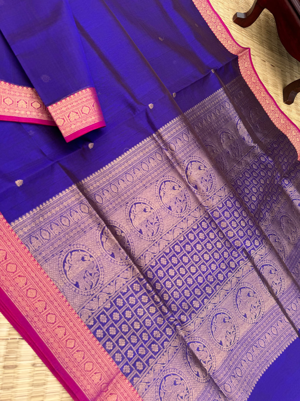 Zari Kissed Silk Cotton - dark deep violet for people who love small borders