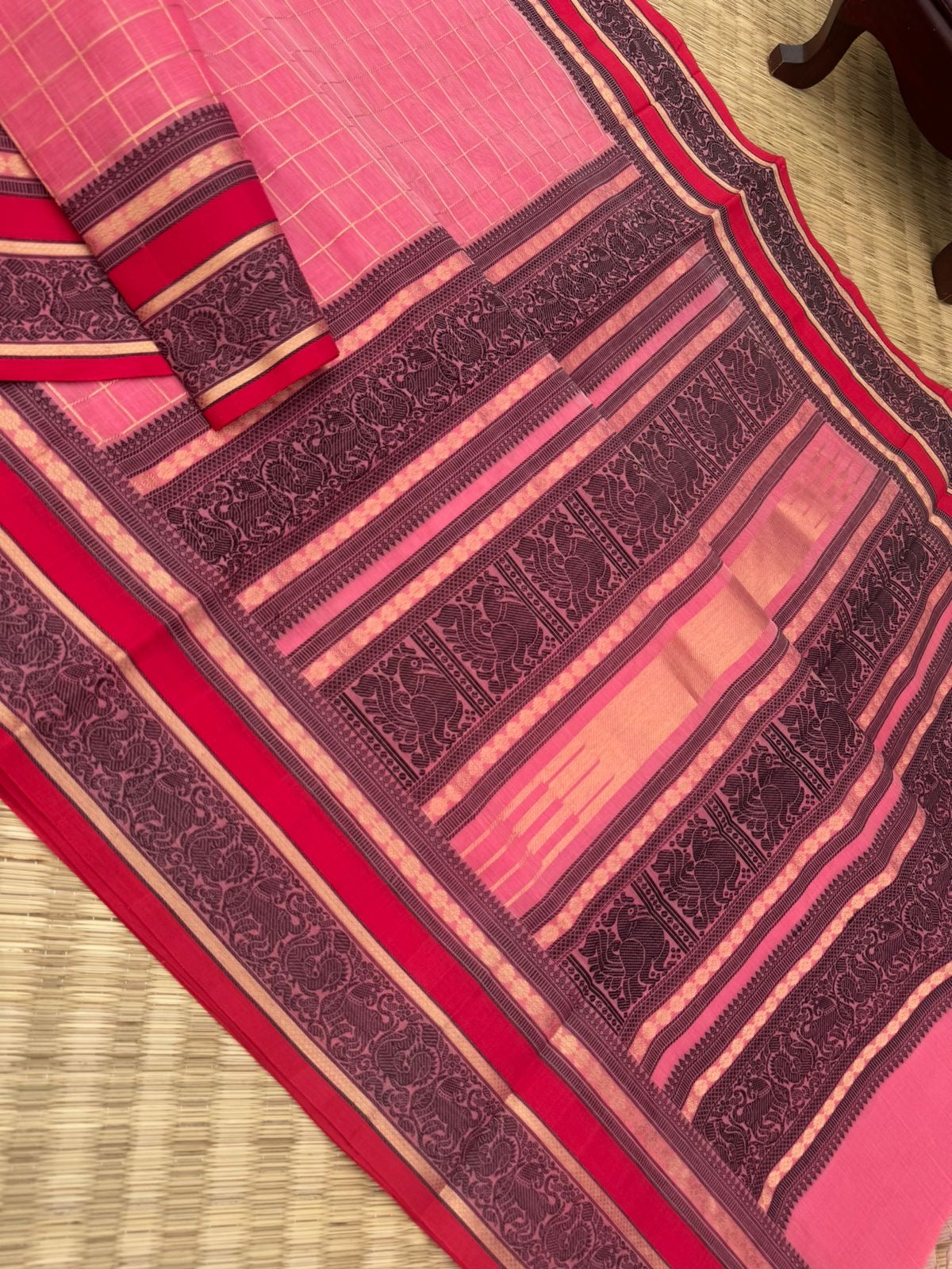 Zari Kissed Silk Cotton - a pastel pink muthukattam