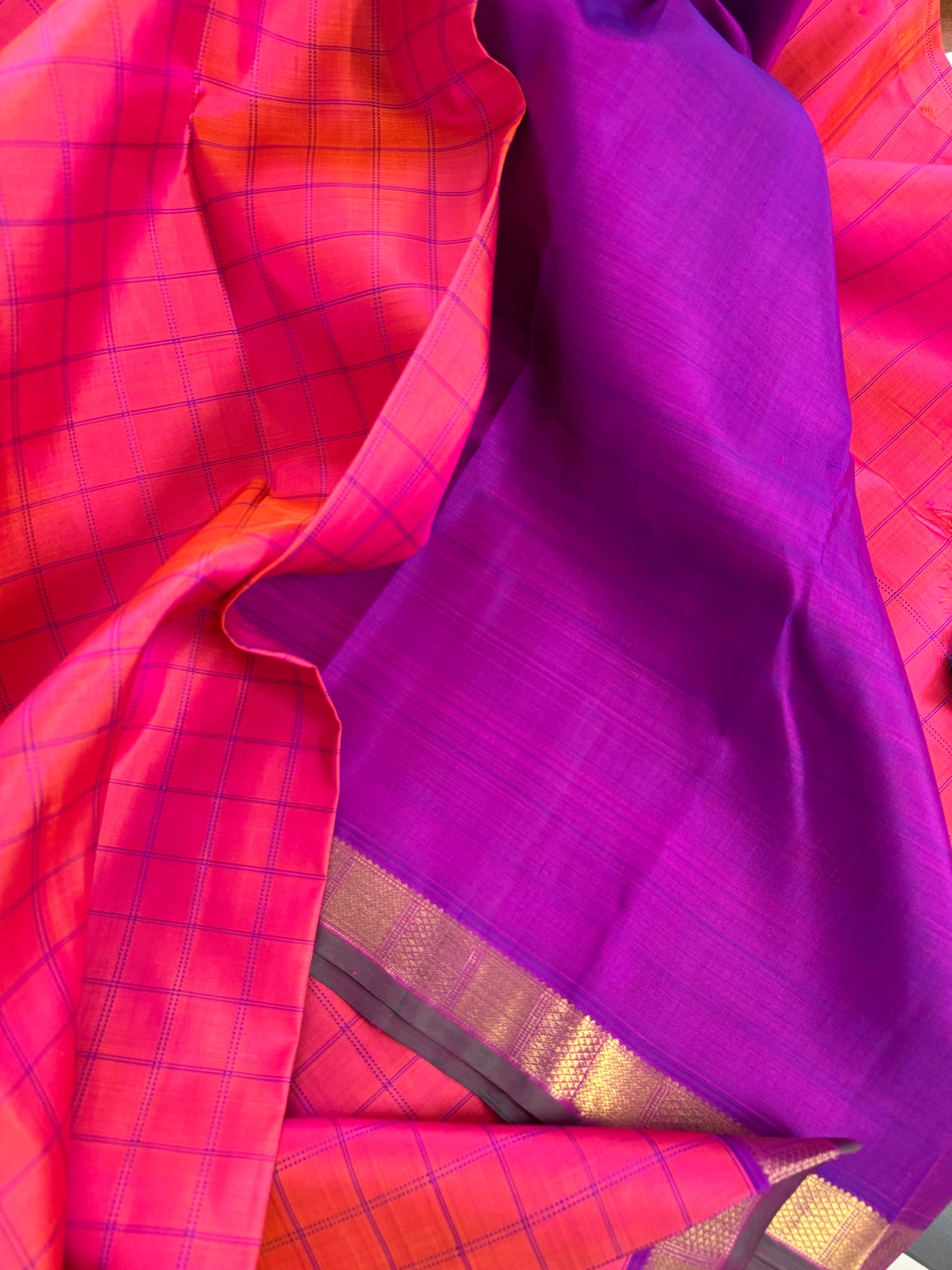 Adhyayam – The No Motifs Kanchivaram - a gorgeous orange short pink for people who love small borders