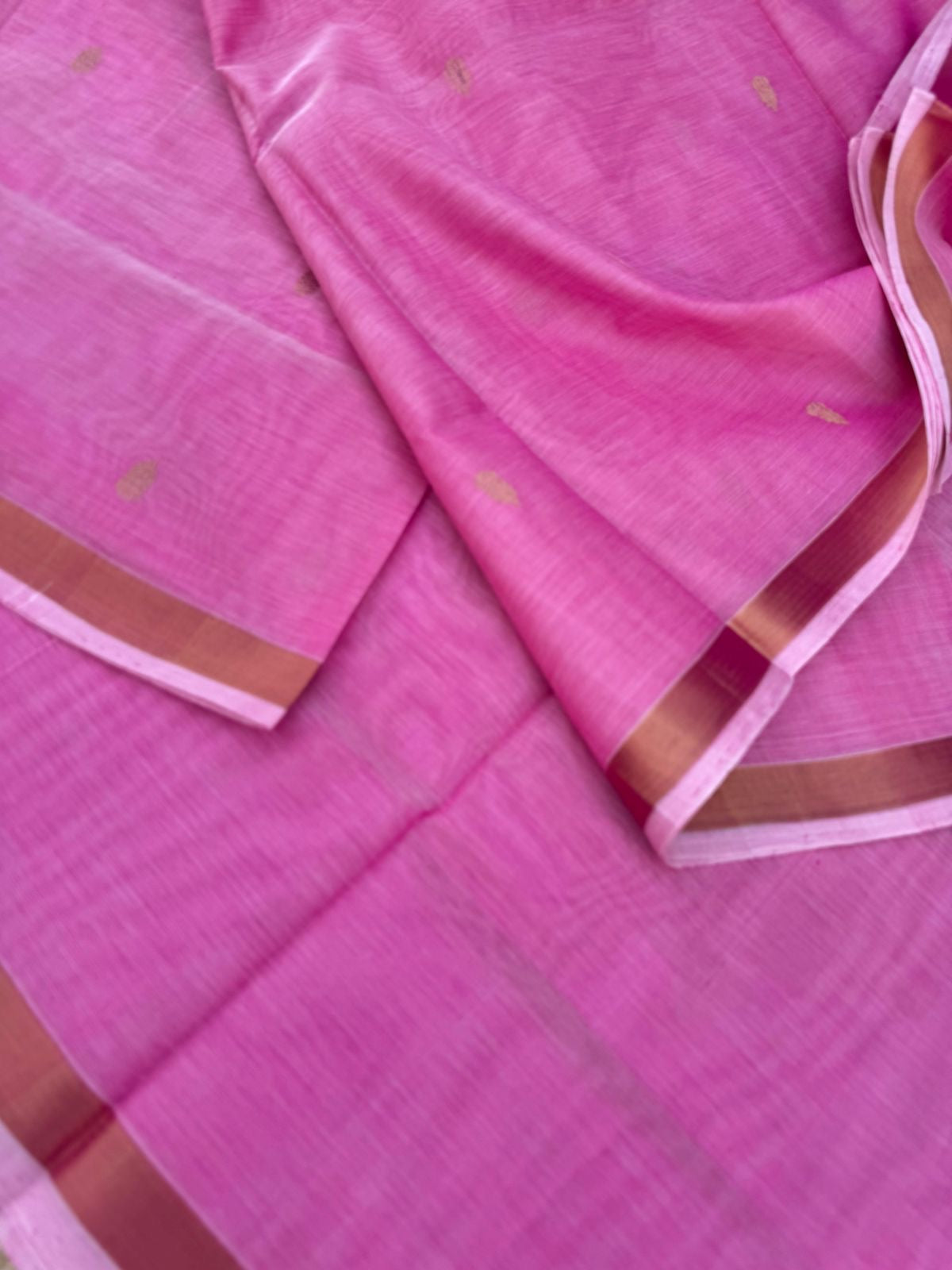 Pastels on Zari Kissed Silk Cotton - pastel rose milk pink with one inch tissue borders