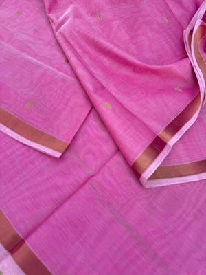 Pastels on Zari Kissed Silk Cotton - pastel rose milk pink with one inch tissue borders