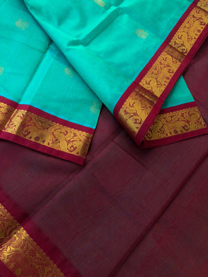Bliss of Korvai Silk Cottons - dual tone teal and maroon