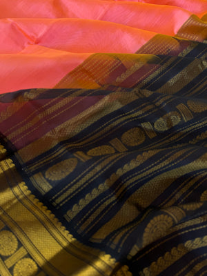 Korvai Silk Cotton - peach and midnight black
