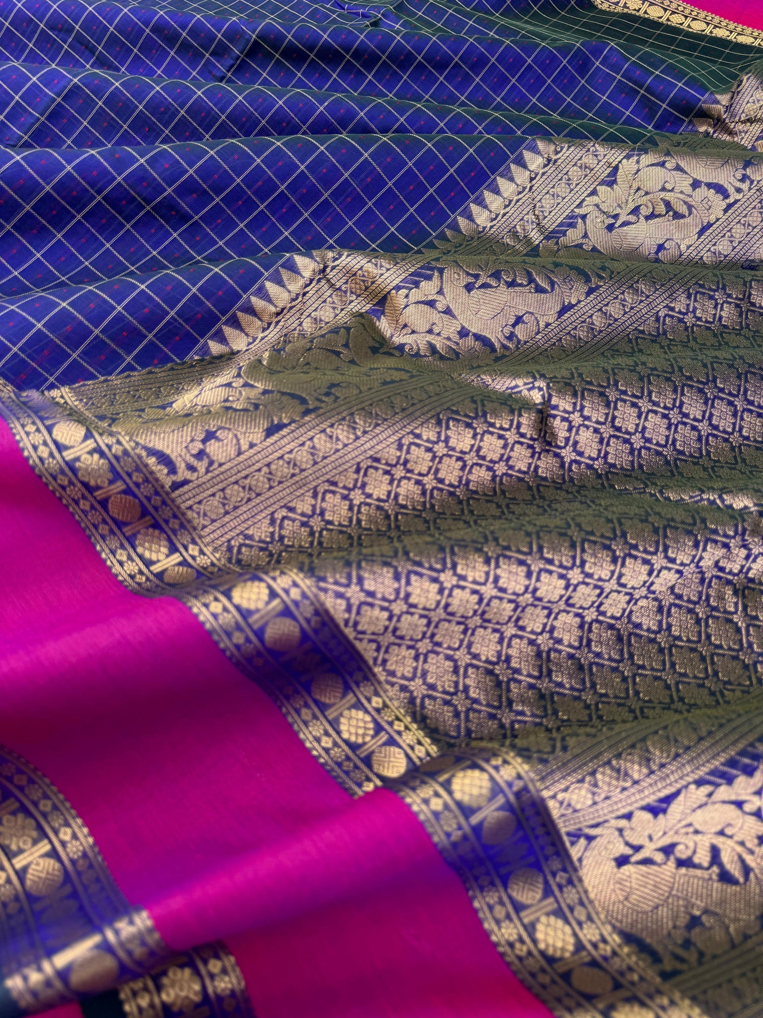 Woven Motifs Silk Cotton - peacock blue green lakshadeepam