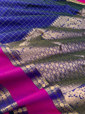 Woven Motifs Silk Cotton - peacock blue green lakshadeepam