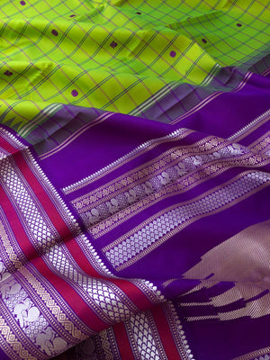 Sahasra - Beauty of No Zari Korvai Kanchivaram - the freshness of green and violet is a great treat to our eyes