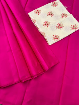 Niram - Celebrating of Full Plain Kanchivaram Silks Paired with Beautiful Blouses - Stunning rani pink saree with off white embroidery blouse