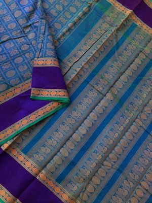 Woven Motifs Silk Cotton - peacock blue 1000 buttas