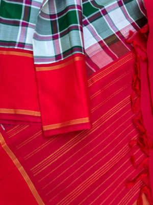 Album Untouched - a most beautiful chex woven body with deep red woven korvai borders