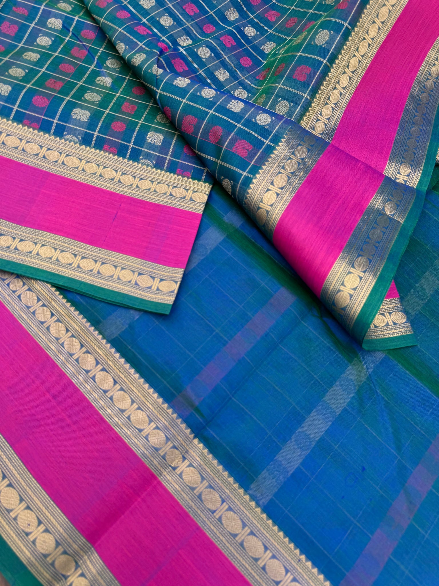 Woven Motifs Silk Cotton - dual tone peacock 1000 buttas