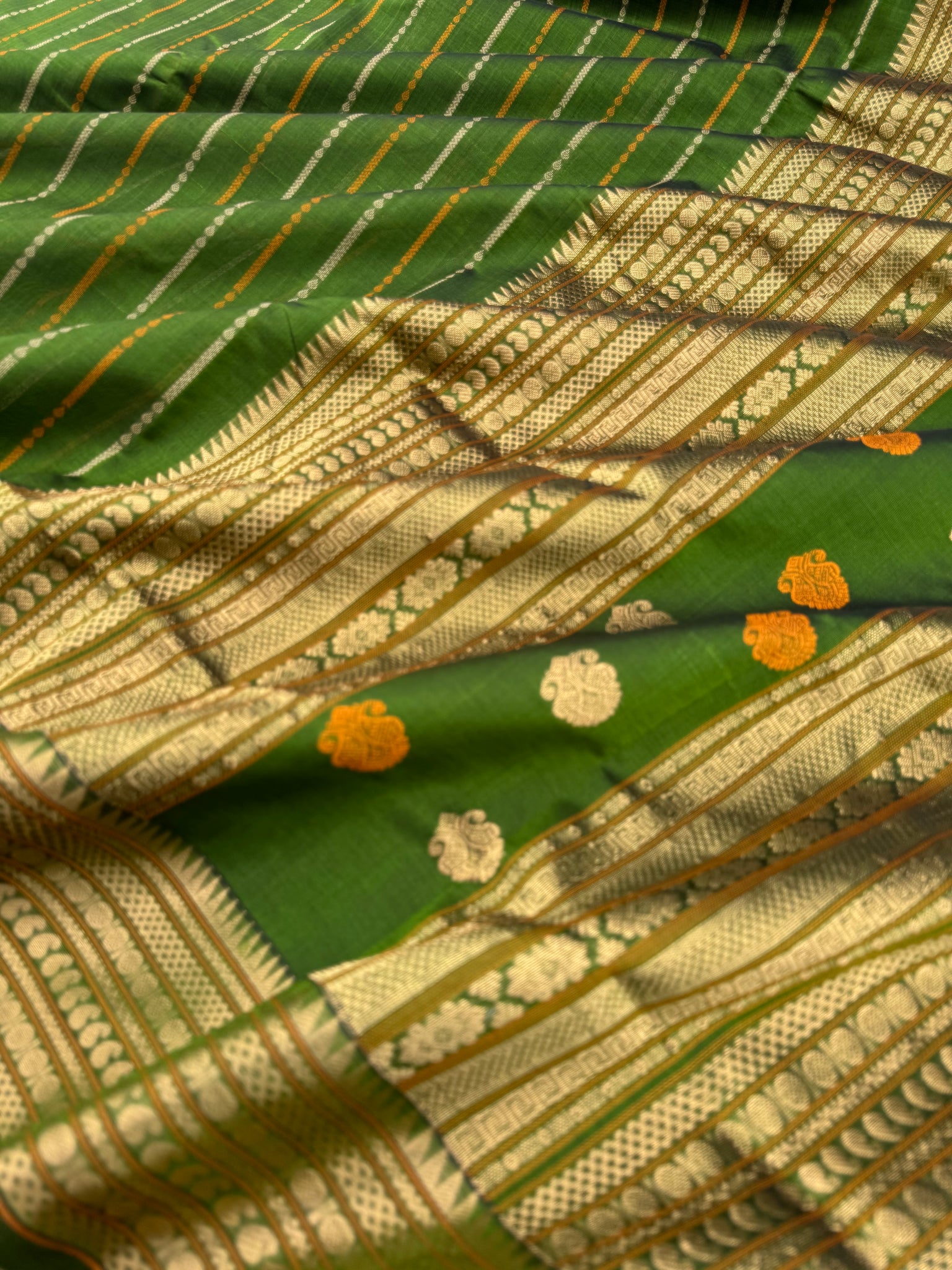 Woven Motifs Silk Cotton - a olive green vertical veldhari