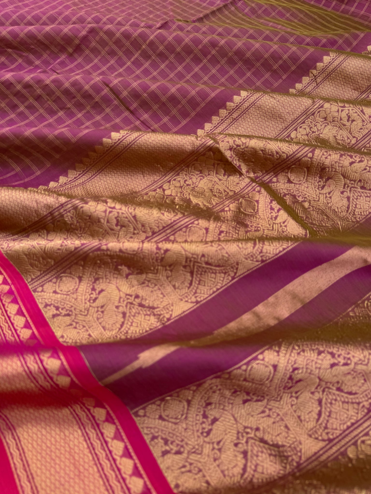 Zari Kissed Silk Cotton - algae green mixed pink we get this unusual keva tone