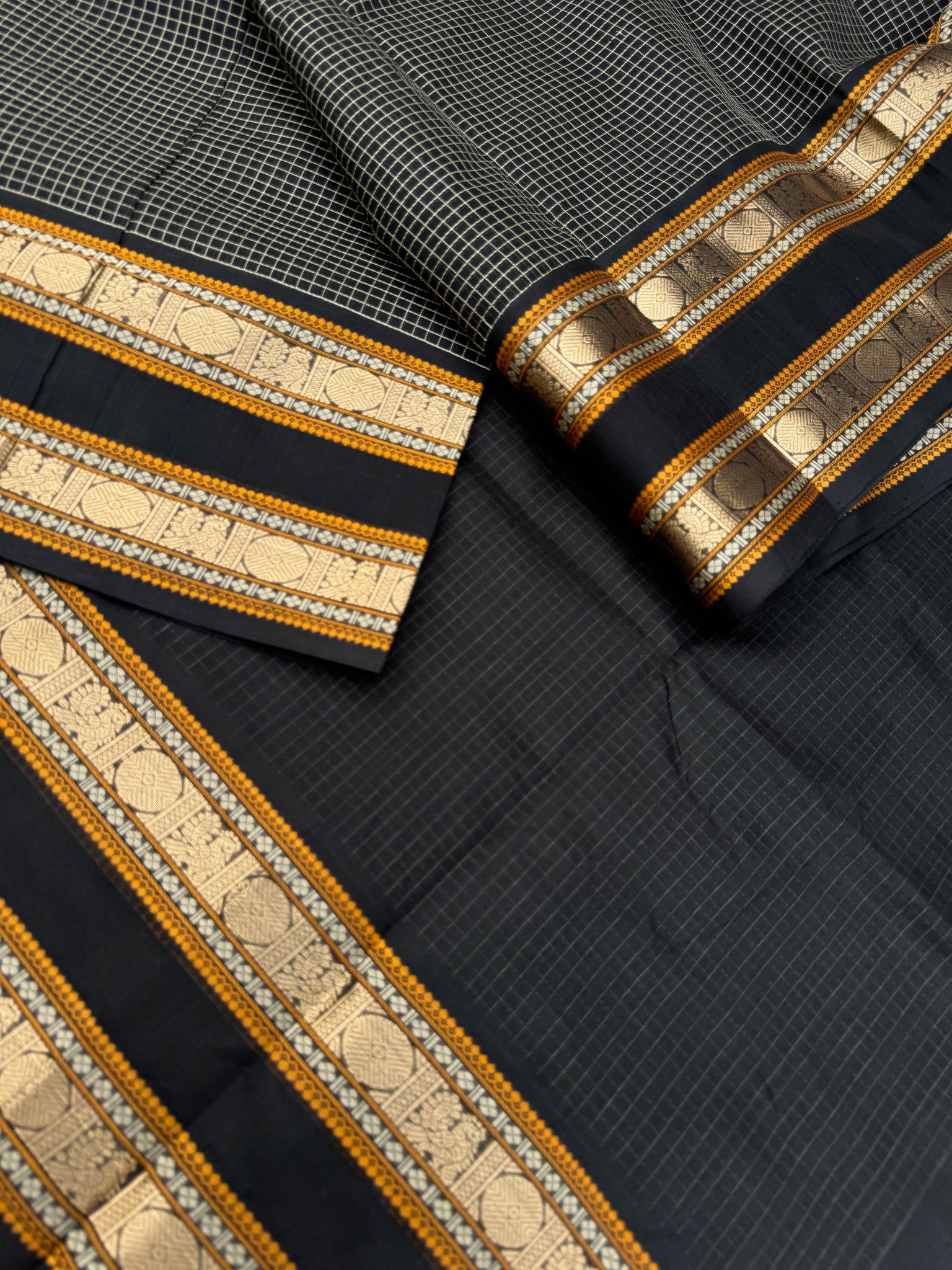 Zari Kissed Silk Cotton - gorgeous black podi kattam with stunning pallu
