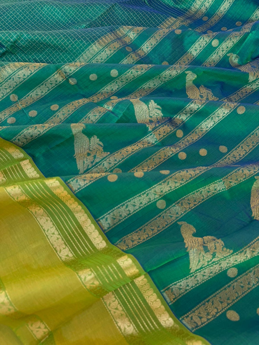 Zari Kissed Silk Cotton - one of a kind lakshadeepam with long killi woven pallu