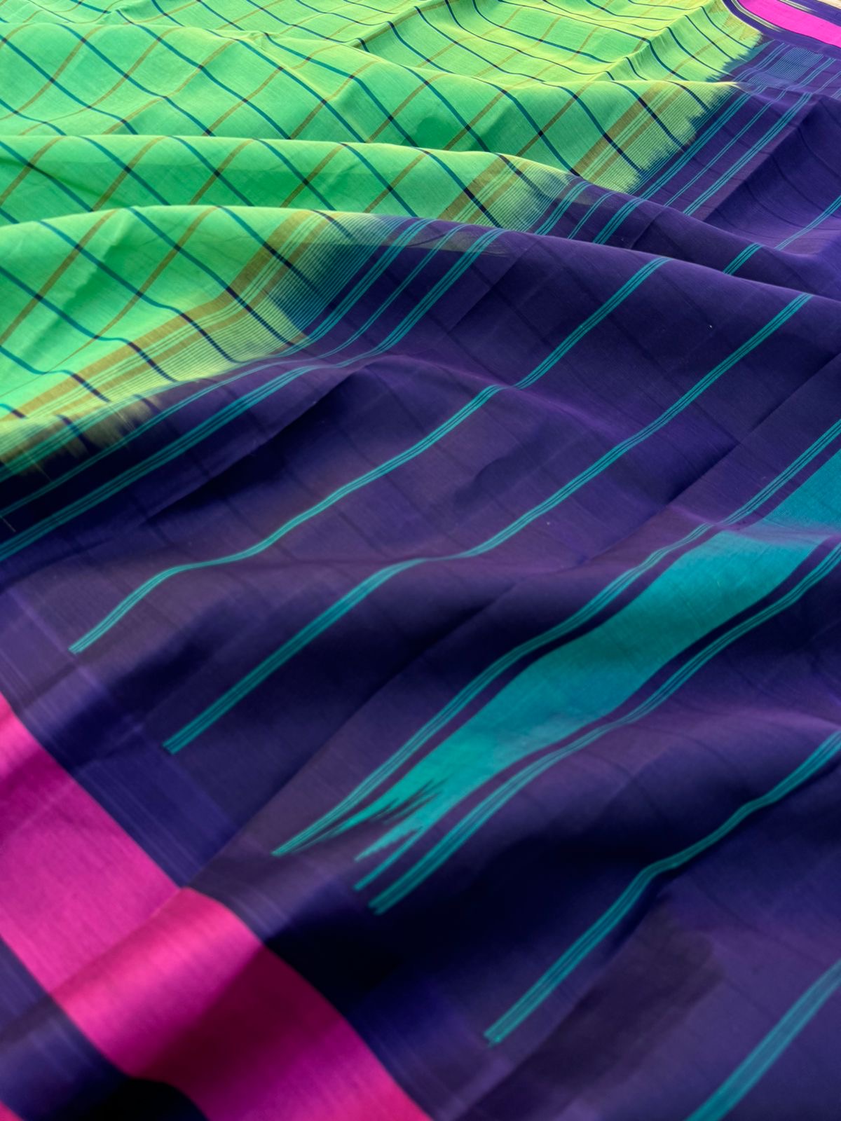Signature Silk Cotton - pale aqua green and navy blue totaly unusual