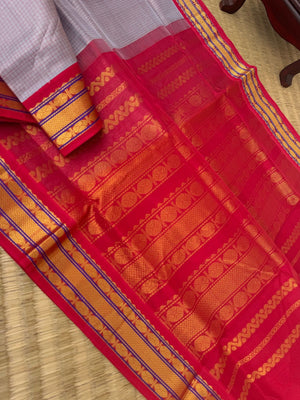 Korvai Silk Cotton - a tone of grey and red podi kattam