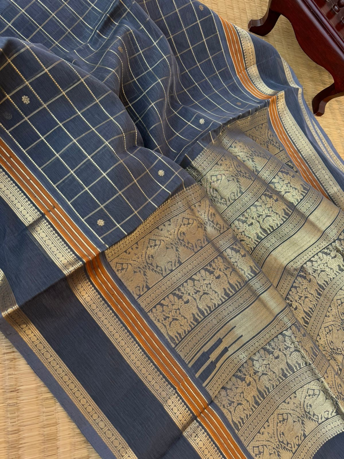 Zari Kissed Silk Cotton - stunning grey muthukattam