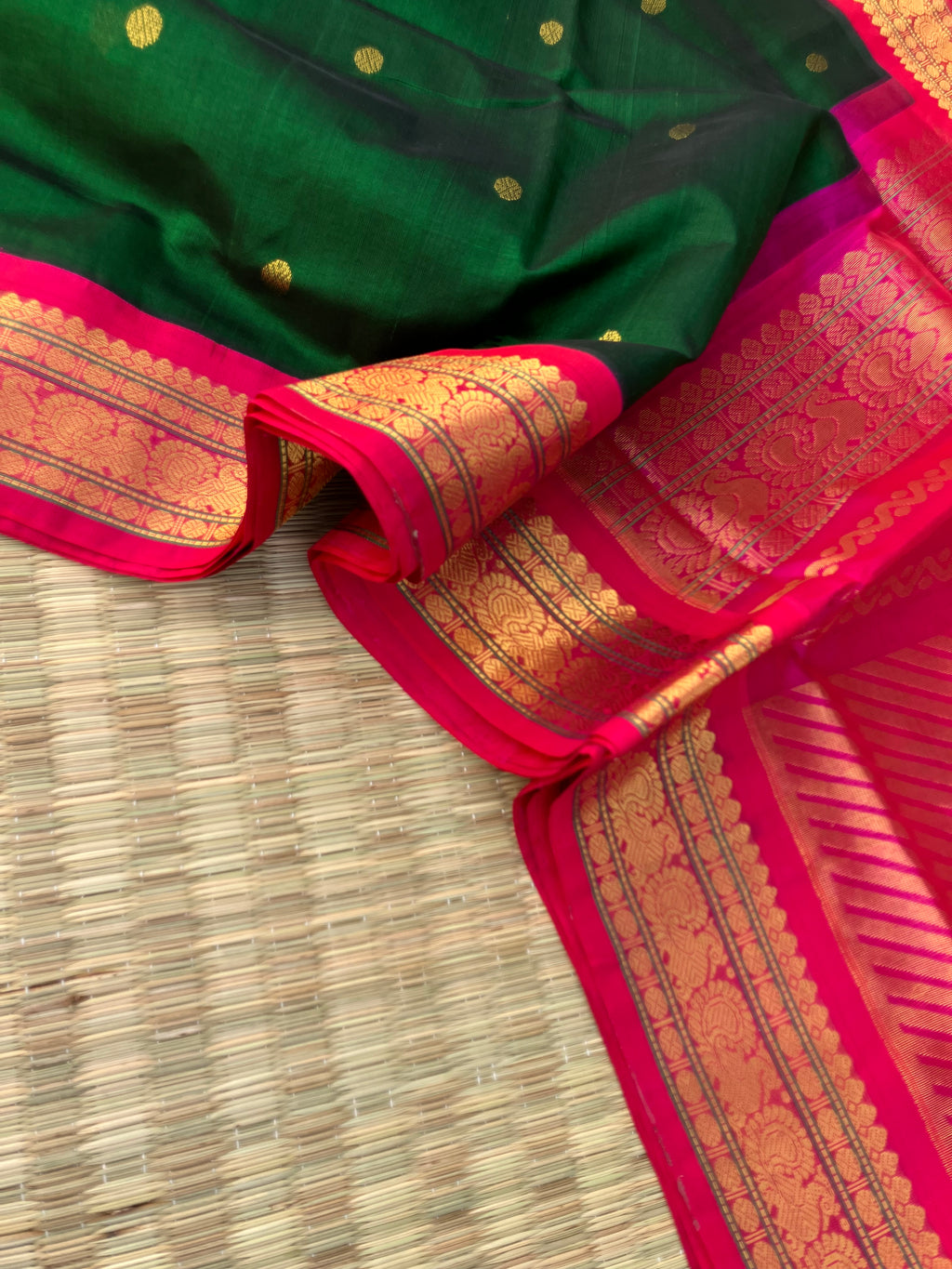 Korvai Silk Cotton - Meenakshi green and pink